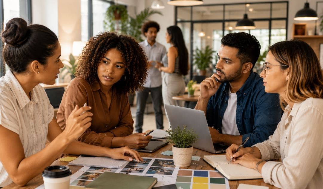 Painel com dados, cartão de empresa e anúncio de serviço
